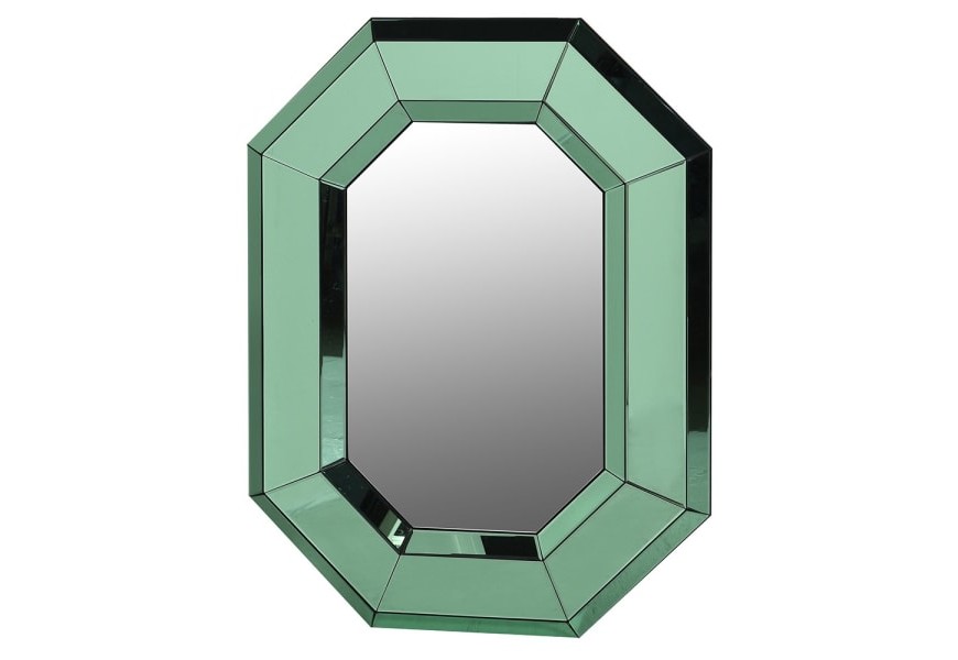Dizajnové art-deco zrkadlo Piana s ôsmymi hranami v smaragdovo zelenej farbe
