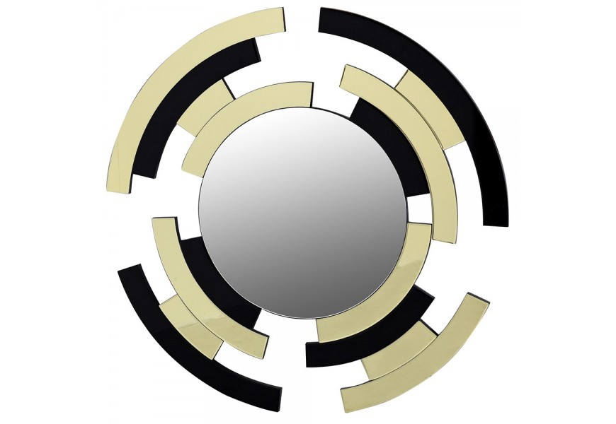 Dizajnové okrúhle zrkadlo Pantha v art-deco štýle v čierno zlatom sklenenom vyhotovení