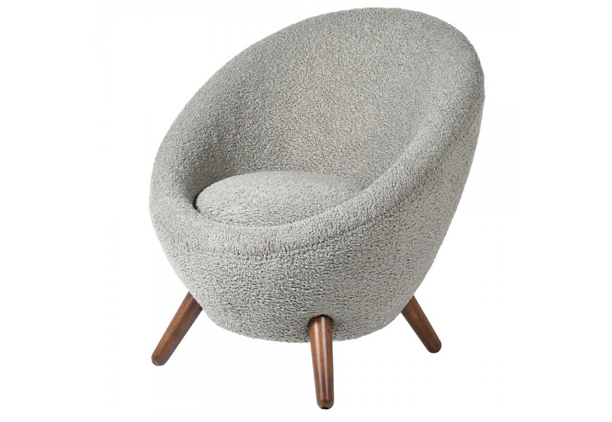Štýlové kreslo Pette v modernom sivom čalúnení s masívnymi hnedými nožičkami a okrúhlymi opierkami
