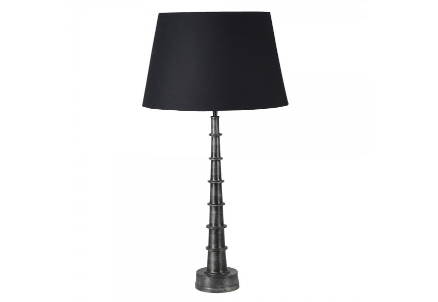 Dizajnová art deco stolná lampa Blacky s kovovou podstavou v čiernom prevedení a okrúhlym textilným tienidlom 85cm