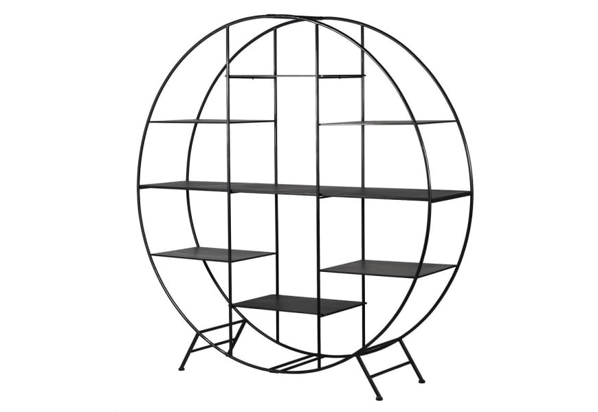 Industri&aacute;lny dizajnov&yacute; reg&aacute;l Pasadena s kovovou kon&scaron;trukciou kruhov&eacute;ho tvaru 192cm
