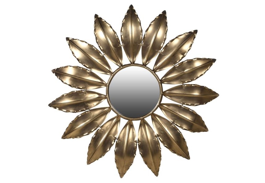 Art-deco nástenné zrkadlo Casiopei so zlatým kovovým rámom v tvare lupeňov 92cm