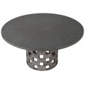 Industriálny okrúhly jedálenský stôl Lattice s vrchnou doskou z betónu s tmavo sivou podstavou z masívu