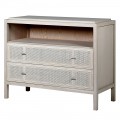 Luxusná provensálska komoda Sazerto z masívneho dubového dreva v sivej farbe s dvoma ratanovými zásuvkami a poličkou 120cm