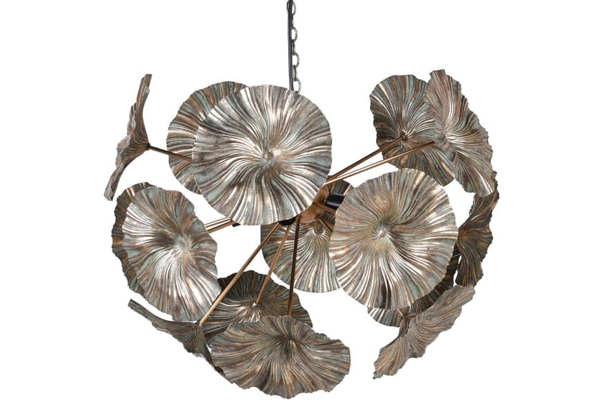 Dizajnové vintage závesné svietidlo Ophelis s kovovou konštrukciou v tvare listov