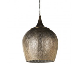 Orientálna závesná lampa Caliope s kovovým zdobným tienidlom zlatej farby 85cm