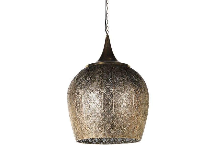 Orient&aacute;lna z&aacute;vesn&aacute; lampa Caliope s kovov&yacute;m zdobn&yacute;m tienidlom zlatej farby 85cm