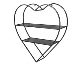 Industriálna závesná polička Heartshape v tvare srdca čiernej farby s dvomi poličkami 79cm