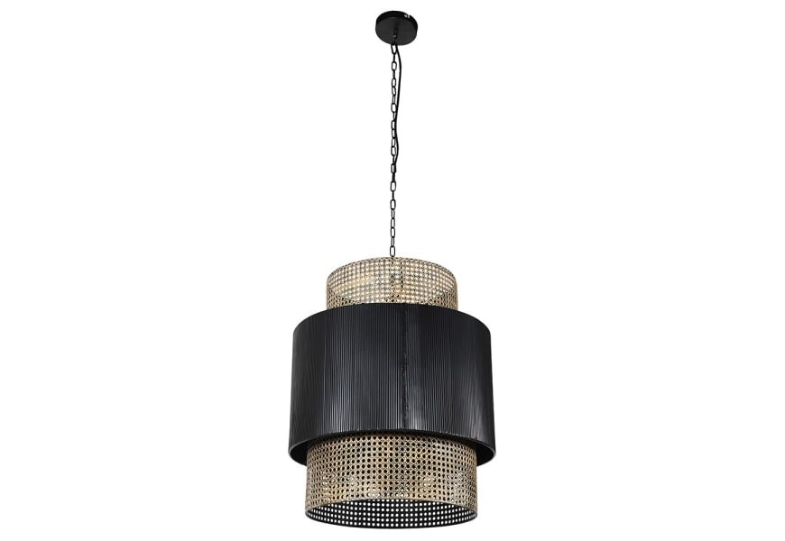 Dizajnová moderná závesná lampa Lucilla v zlato-čiernom prevedení s tienidlom z kovu