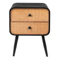 Dizajnový ratanový nočný stolík Omahu s čiernou kovovou konštrukciou a dvomi zásuvkami 60cm