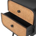 Dizajnový ratanový nočný stolík Omahu s čiernou kovovou konštrukciou a dvomi zásuvkami 60cm