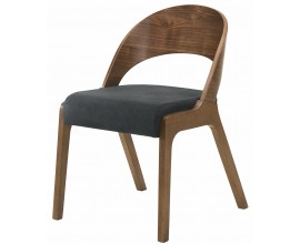 Štýlová jedálenská stolička Nordica Nogal s tvarovanou chrbtovou opierkou z orechovo hnedého dreva s tmavo sivým čalúnením 77cm