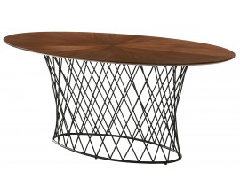 Dizajnový oválny jedálenský stôl Nordica Nogal v orechovo hnedom prevedení s prekrižovanou kovovou podstavou