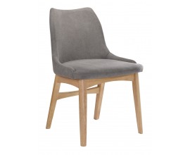 Moderná jedálenská stolička Nordica Clara z dubového masívu svetlo hnedej farby so škandinávskym sivým štýlovým čalúnením 84cm