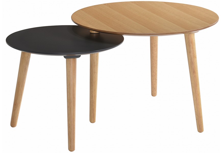 Okrúhly príručný stolík Nordica Clara v škandinávskom svetlo hnedom prevedení s čiernou bočnou doskou z kovu