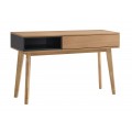 Dizajnový škandinávsky konzolový stolík Nordica Clara z dyhovaného svetlo hnedého dreva s čiernou poličkou prevedenie dub