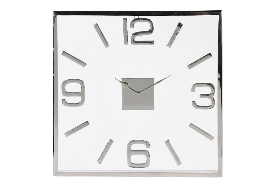 Moderné nástenné hodiny Anahi štvorcového tvaru z kovu v bielo-striebornom prevedení 45cm