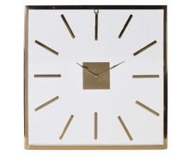 Dizajnové moderné nástenné hodiny Anahi so zlatým kovovým rámom štvorcového tvaru
