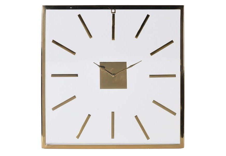 Dizajnové moderné nástenné hodiny Anahi so zlatým kovovým rámom štvorcového tvaru