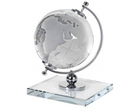 Dizajnový sklenený glóbus Crystal Globe s kovovou konštrukciou na sklenenom podstavci 26cm