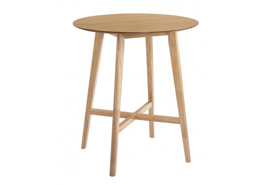 Dizajnový barový stôl Nordica Clara v škandinávskom štýle s drevenou okrúhlou vrchnou doskou svetlo hnedej farby prevedenie dub