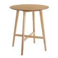 Dizajnový barový stôl Nordica Clara v škandinávskom štýle s drevenou okrúhlou vrchnou doskou svetlo hnedej farby prevedenie dub