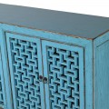 Orientálny luxusný drevený príborník Azuleto vo výraznej tyrkysovej farbe s medenými úchytmi a ošúchaným efektom 220cm
