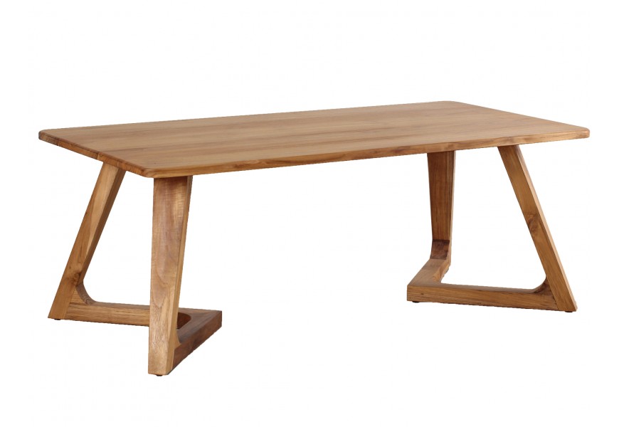 Hnedý škandinávsky jedálenský stôl Fjordar z masívneho dreva teak s tvarovanými šikmými nožičkami