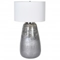 Vintage sklenená strieborno-biela stolná lampa Olenna s bavlneným snehobielym tienidlom 73cm
