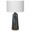 Vintage sklenená sivo-biela stolná lampa Myrcella s lesklým popolovým telom a bavlneným tienidlom 70cm