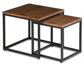 Moderný set konferenčných stolíkov Vidar z dreva s čiernou kovovou podstavou štvorcový hnedý 50cm