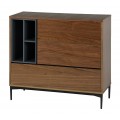 Moderný príborník Vidar v škandinávskom štýle s úložným priestorom a kovovými poličkami hnedý