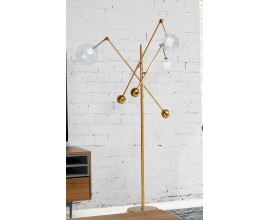 Art-deco kovová stojaca lampa Vidar s troma polohovateľnými rúčkami zlatá 180cm