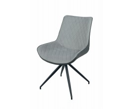 Moderná kožená jedálenská stolička Vidar z eko kože s čiernymi nožičkami z kovu dvojtónová škandinávska sivá 88cm