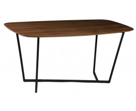 Moderný hnedý jedálenský stôl Vidar v škandinávskom štýle v obdĺžnikovom tvare s čiernou kovovou podstavou 160cm