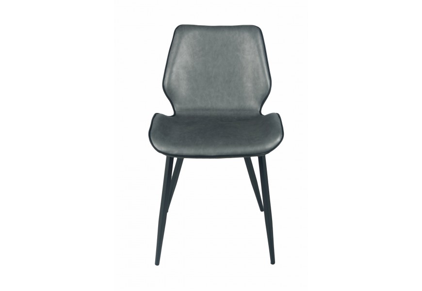 Moderná sivá jedálenská stolička Vidar s tmavo sivým eko koženým čalúnením s čiernymi nožičkami z kovu