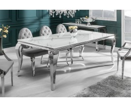 Barokový biely jedálenský stôl Modern Barock s povrchovou doskou vo vzhľade mramoru s nohami striebornej farby 180cm