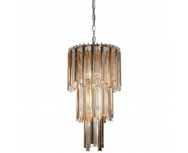 Art-deco sklenený hnedý stupňovitý luster Euron so zlatými detailami a reťazou 65cm