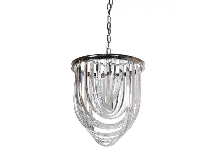 Art deco sklenený luster Mysaria so striebornou okružou a sklenenými oblúkmi na reťazi 40cm