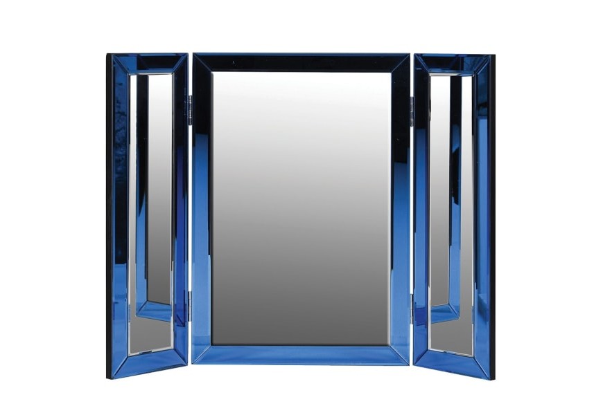 Obdĺžnikové nástenné zrkadlo Senchi s modrým dreveným rámom so zrkadlovým efektom