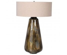 Elegantná vintage nočná lampa Laguna s keramickou podstavou v hnedo-zlatých odtieňoch s textilným tienidlom 83cm