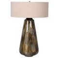 Elegantná keramická nočná lampa Laguna s hnedozlatou podstavou a s okrúhlym béžovým tienidlom