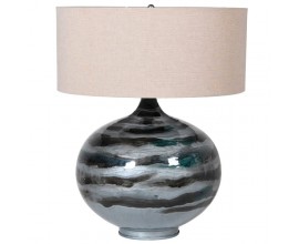 Vintage dizajnová nočná lampa Belami so sivomodrou keramickou podstavou a textilným tienidlom 62cm