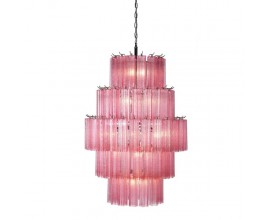 Art deco luxusný sklenený luster ružovej farby Monteli kaskádového tvaru s kovovou konštrukciou 115cm