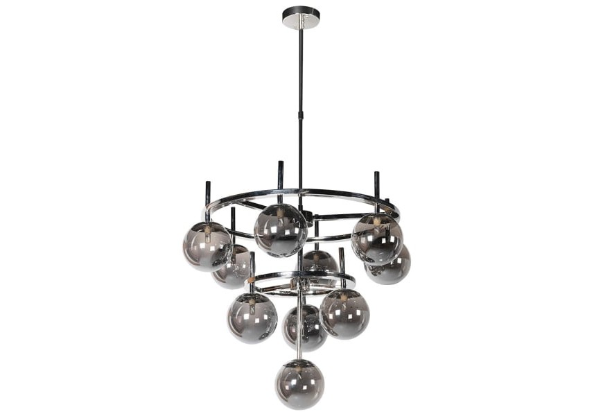 Luxusný art deco luster Armado striebornej farby z kovu a skla