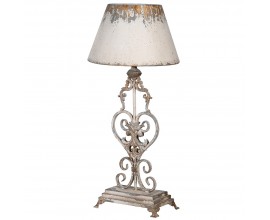 Vintage ornamentálna sivá a slonovinová kovová okrúhla stolná lampa Belacqua s umelou patinou a detailami medenej farby 89cm