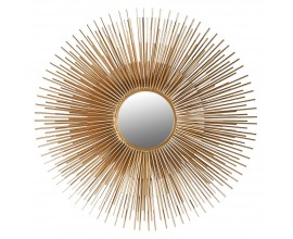 Art deco okrúhle nástenné zrkadlo Xaphania pripomínajúce slnko s tenkými kovovými lúčmi zlatej farby 100cm