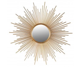 Art deco okrúhle nástenné zrkadlo Reina s rôzne dlhými kovovými lúčmi zlatej farby 100cm