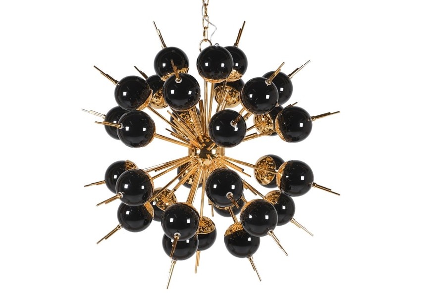 Luxusný art deco luster Starlight v zlato-čiernom prevedení z kovu a skla