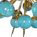 Luxusný art deco luster Starlight so zlatou kovovou konštrukciou a guľatými tienidlami v azúrovej modrej farbe 82cm